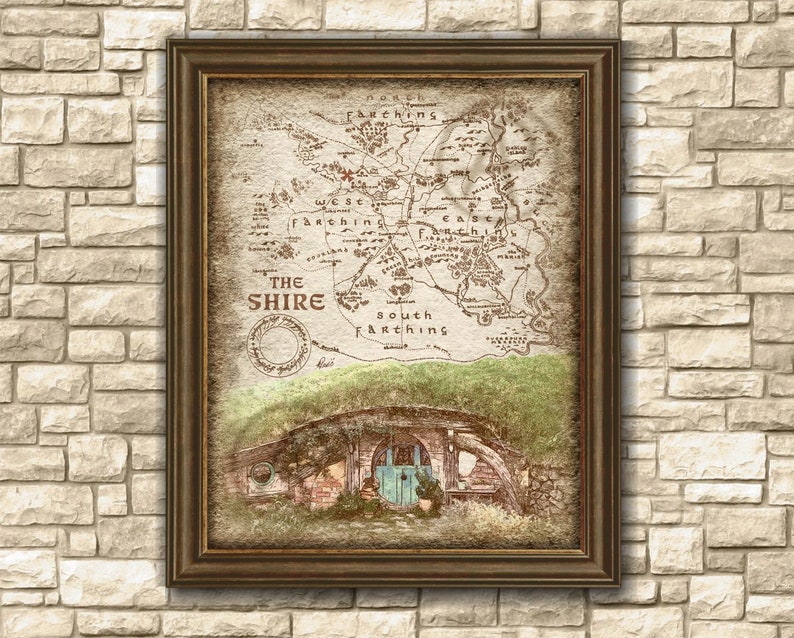 Rustikales Hobbit House Of The Shire Hobbiton Map Art Lord Of The Rings Art Map Poster The Hobbit Art Map Wall Art Gift Decor Instant Download