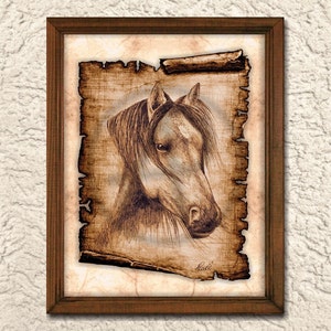 Parchment Horse Head Art Decor, Animal Horse Head Portrait Artwork, Horse Printable Art, Digital Download, Horses Poster, Horse Wall Art