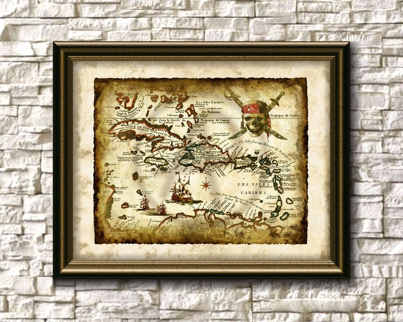 Antique Pirate Treasure Map Art Pirate of the Caribbean Old - Etsy