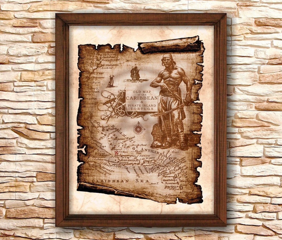 Pirates Island Tortuga Parchment Map Art Decor, Pirate of the Caribbean ...