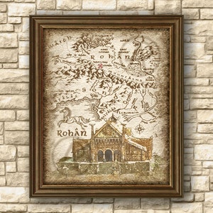 Salón Dorado - Cartel de arte de la ciudad de Edoras, mapa de Rohan del Señor del Anillo, cartel de arte de la ciudad de Edoras del Señor del Anillo, arte de la pared, decoración, descarga instantánea