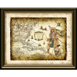 Impresión artística del mapa del pirata Jack Sparrow del Caribe, mapa antiguo de los piratas del Caribe, arte del mapa de los piratas del Caribe, arte de pared, póster, descarga digital