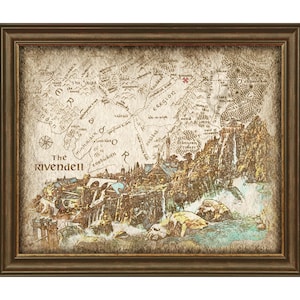 Mapa de paisaje de fantasía de Rivendel, arte decorativo de Rivendel de El Señor de los Anillos, mapa de fantasía, arte de pared, decoración, póster, descarga instantánea