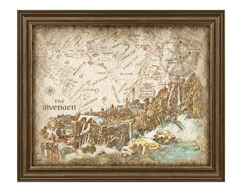 Fantasy Rivendell Landscape Artwork of Map, Lord of the Ring Rivendell Art Decor of Fantasy Map, Wall Art, Decor, Poster, Instant Download