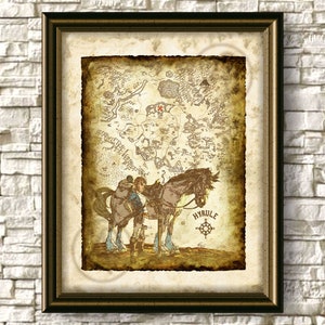 Zelda Artwork Watercolor of Hyrule Map, Zelda Art Poster Map, Breath of the Wild, Legend of Zelda, Wall Art, Poster, Digital Download