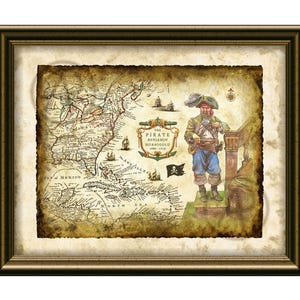 Póster de arte del mapa del Caribe de los piratas Benjamin Hornigold, mapa antiguo del Caribe, mapa de arte de los Piratas del Caribe, arte de pared, póster, descarga digital