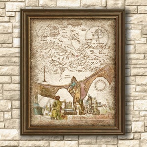 Póster de arte del mapa de Nazgul y Gondor, arte de El Señor de los Anillos - Mapa de Nazgul de Mordor Descarga de ilustraciones, arte de pared, decoración, póster, descarga digital