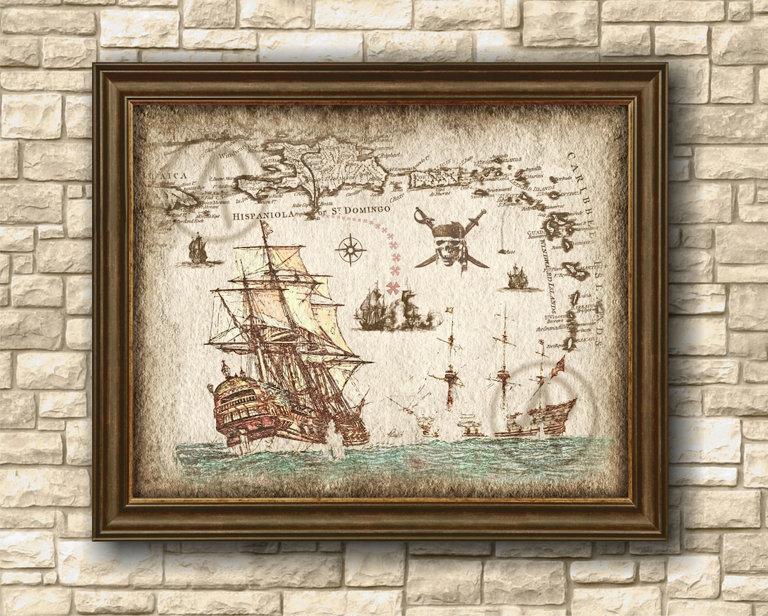 Pirate Ship Art Decor of the Caribbean Map Pirate of the - Etsy