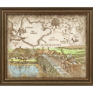 Póster de arte de paisaje del puente de Hobbiton, mapa de Hobbiton de El Señor de los Anillos, mapa de arte de El Señor de los Anillos, arte de pared de paisaje, descarga instantánea