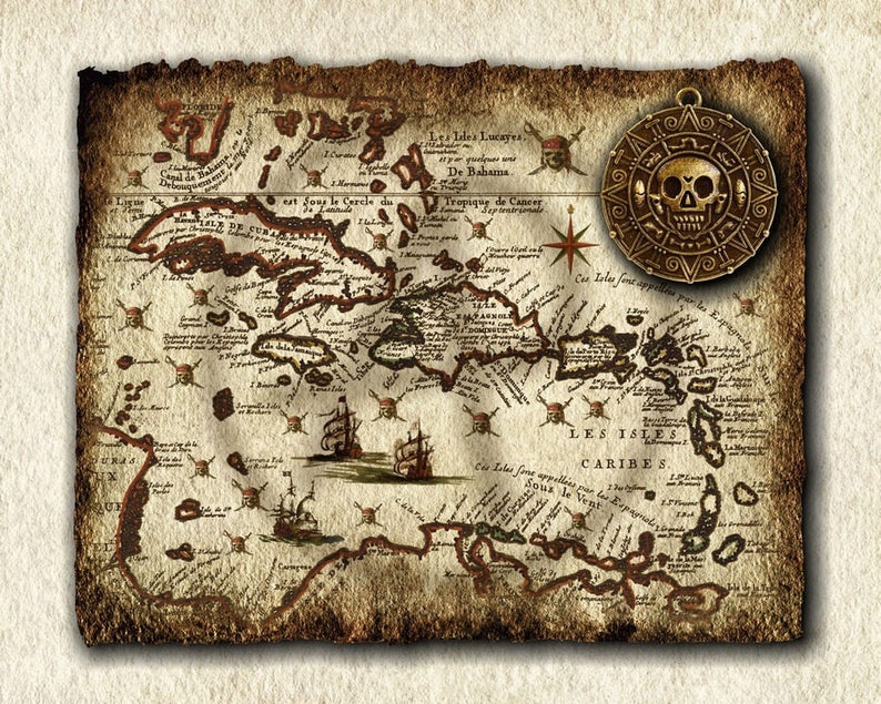 Piraten Medaillon Kunst Karte Karibik antike karibische | Etsy