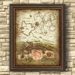 Mappa di Hobbiton e poster da parete della casa degli Hobbit, Il Signore degli Anelli - Arte rustica della casa degli Hobbit, arte da parete, poster, arredamento per la casa, download immediato