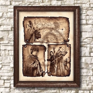 Collage Herr des Ringes Kunst Poster, Herr des Ringes Mittelerde Karte Art Decor, Lotr Kunstkarte, Geschenk, Wandkunst, Poster, Digita Download