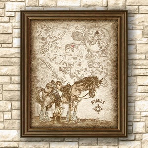 Ilustración de Zelda del mapa de Hyrule, Breath of the Wild, Leyenda de Zelda, Póster de arte de Zelda del mapa de Hyrule, Arte de pared, Póster, Decoración, Descarga instantánea