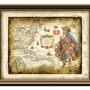 Mapa del Caribe, mapa antiguo de las Indias Occidentales, mapa de piratas para pintar, arte mural, decoración, descarga digital, 1688, Henry Morgan, arte decorativo