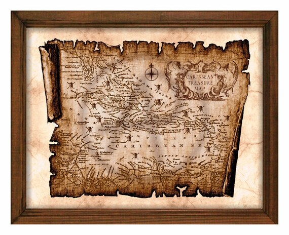 Parchment Pirate Caribbean Treasure Map Art Decor Old Map Etsy
