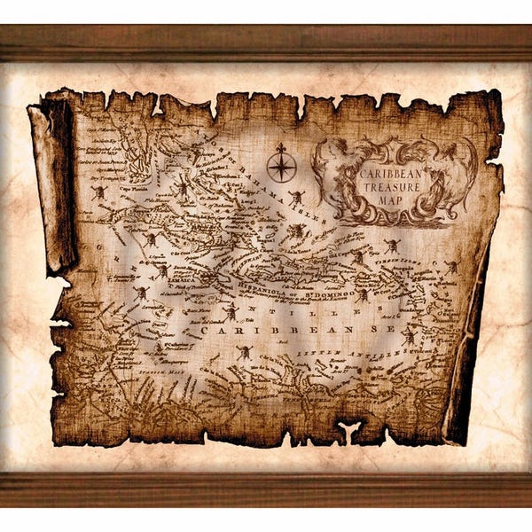Parchment Pirate Treasure Caribbean Map Art Decor, Old Map Caribbean, Antique Map, Pirate Art Printable, Decor, Wall Art, Instant Download