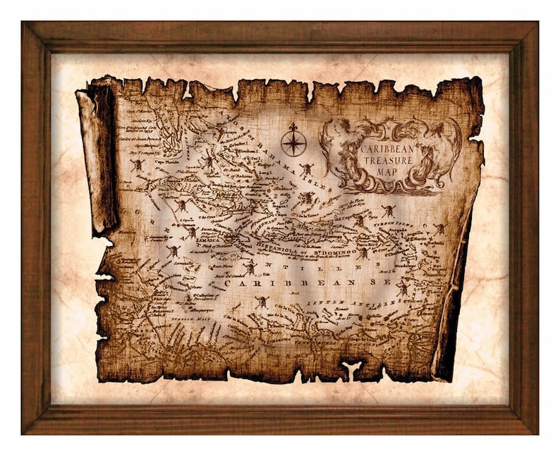 parchment pirate caribbean of treasure map artold map etsy