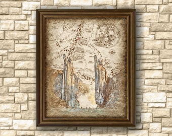 Rustic Argonath Statue of Lothlorien Art Poster, Lord of the Ring Argonath Art - Lothlorien Map, Wall Art, Decor, Poster, Instant Download