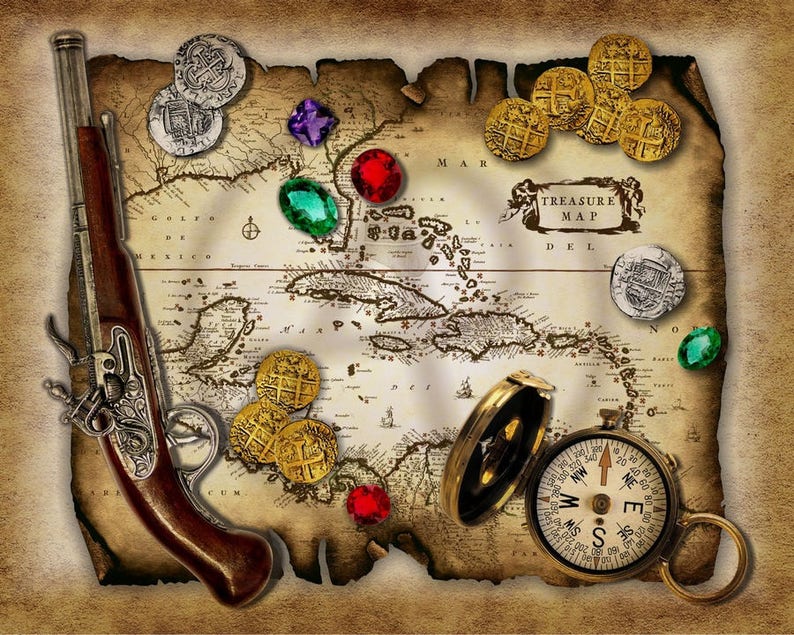 Piraten Schatz Karte digitale Kunst Dekor alte Karte Karibik | Etsy