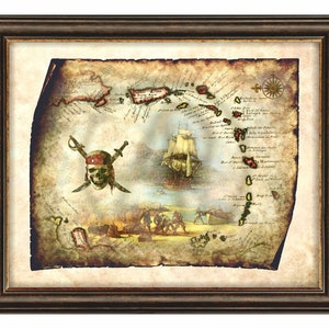 Carte au trésor pirate des Caraïbes, art déco, carte ancienne des Caraïbes, ancienne carte Art déco des Caraïbes, décoration, art mural, téléchargement immédiat