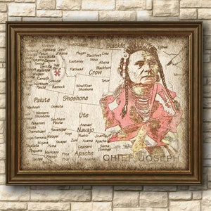 Rustic Portrait Native Americans Chief Joseph Artwork, Chief Joseph Portrait Printable Art Poster, Poster, Wall Art, Gift, Digital Download