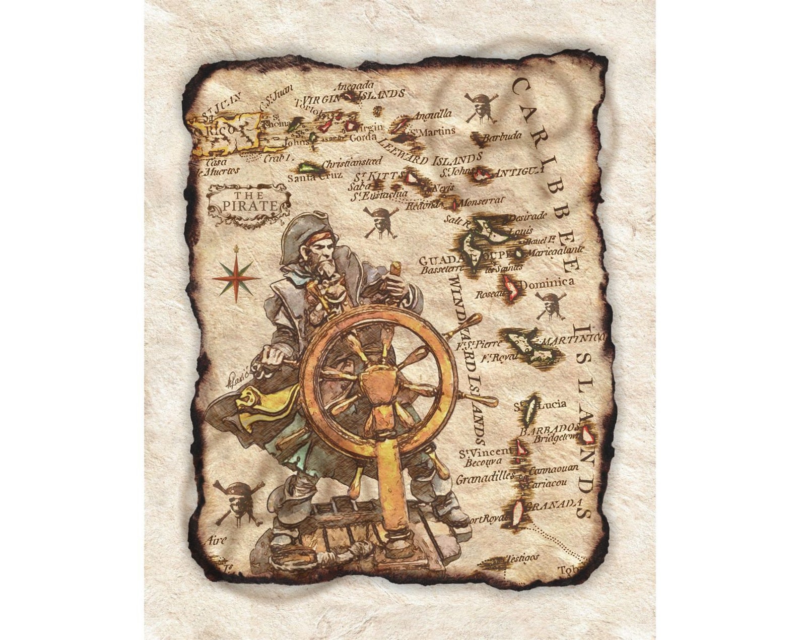 Piraten Segeln von Karibik Pergament Art Decor Karte Piraten | Etsy