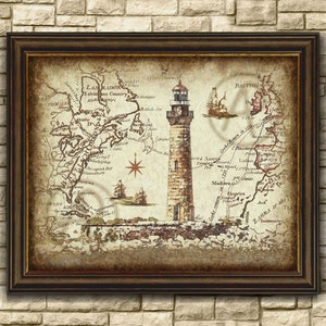 Leuchtturm Kunst Geschenk von Atlantik Karte, alte Karte Atlantik, antike Karte Kunst, Dekor, herunterladbare Kunst, Wandkunst, Geschenk, digitaler Download