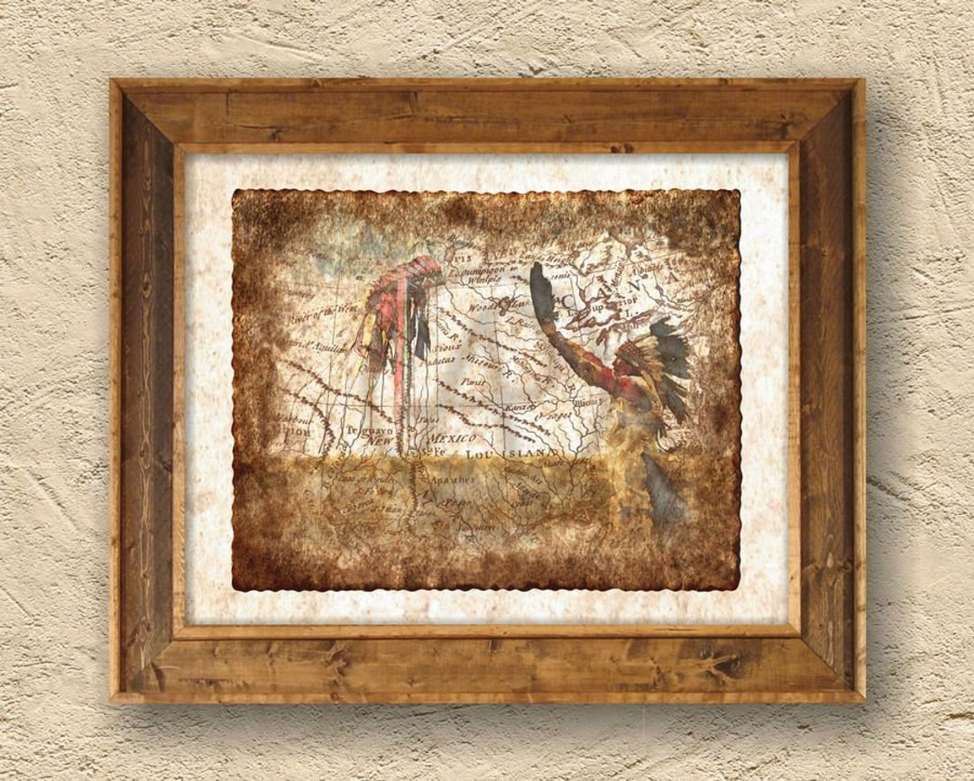 Rustic Native Americans Prayer Art Poster of Map, Old Map USA, Antique ...