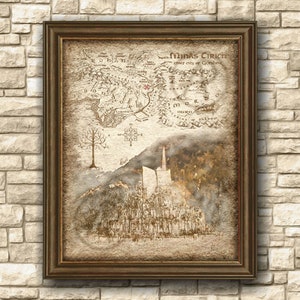 Landscape Minas Tirith Artwork Poster, Lord of the Ring Minas Tirith Castle Art of Gondor Map, Decor, Wall Art, Poster, Instant Download