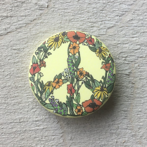 Wildflower Peace Sign Pinback Button