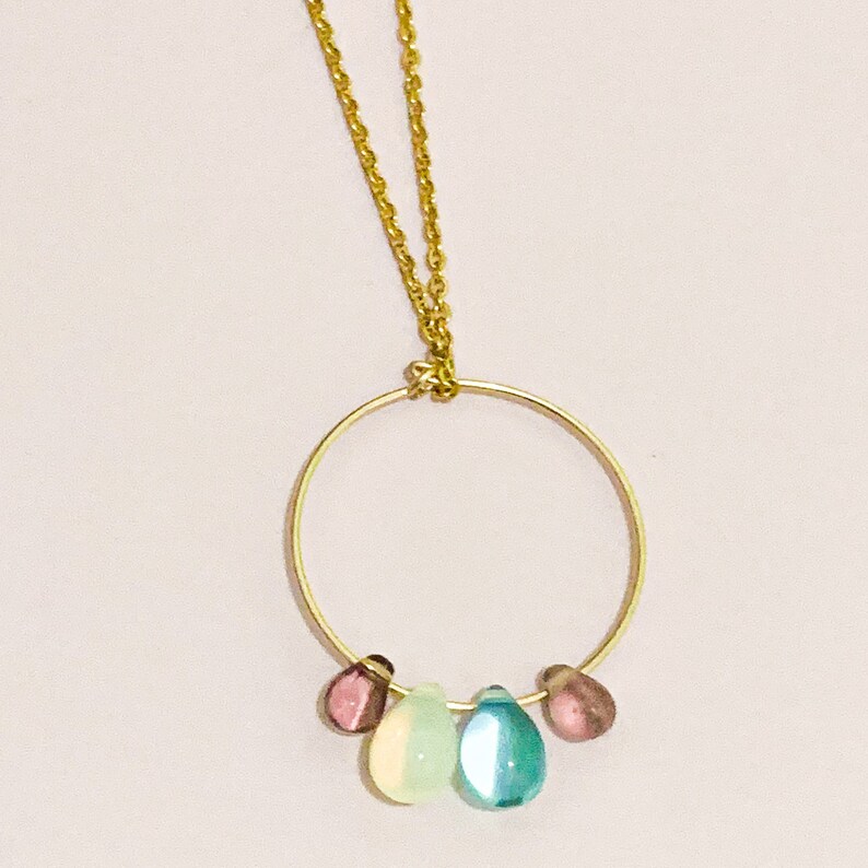 Charm Necklace Gold Filled Charm Necklace Czech Glass Teardrop Necklace Vintage Findings Findings Vintage Brass Necklace