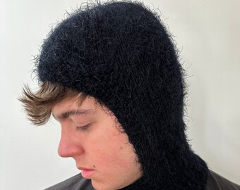 hand knit balaclava helmet black hat