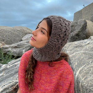 PDF knitting pattern for balaclava hat lace pattern chunky yarn