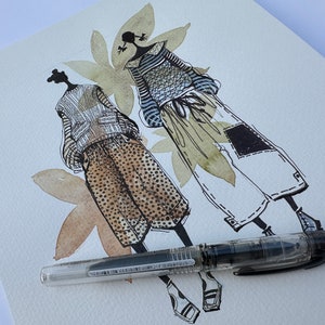 Our original fashion illustration artwork whimsical mix media