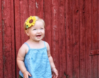 Sunflower Headband, wool felt flowers, baby girl hair accessories, baby headbands