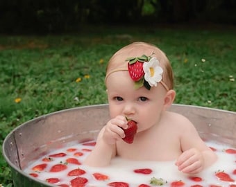 Strawberry Headband or alligator clip, baby girl todler hair accessories, Berry sweet first birthday, Fruits headbands