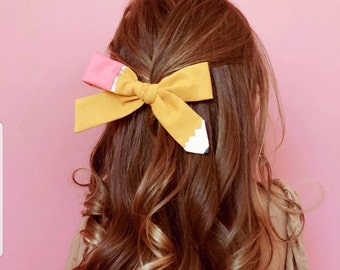 Pencil Bow, Back to school Bows, alligator clips or nylon headbands, School girl bows.