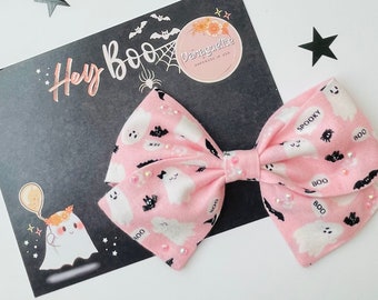 Pink Halloween hair Bow cute ghost bow Pigtails clips headbands, Choose Style, Toddler hair clips