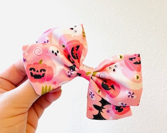 Pink Halloween hair Bow, cute ghost bow, clip or headband, Choose Style, Toddler hair clips