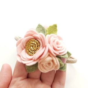 Dainty Floral Headband, mini rosettes, blush, pale pink, felt flower, newborn hair accessories, mini, baby headbands, vanaguelite