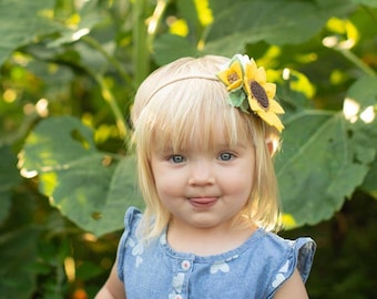 Sunflower Crown, Baby Headband, wool felt flowers, baby girl hair accessories, baby headbands