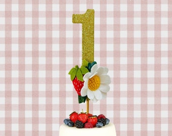Strawberry cake topper Sweet Berry First Birthday Sparkly Number One Birthday Cake Topper