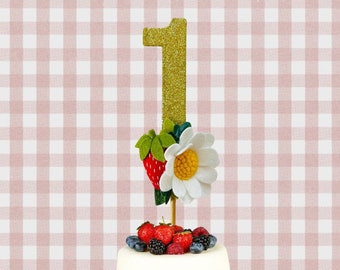 Strawberry cake topper, Berry First Birthday, Sparkly Number One Birthday Cake Topper