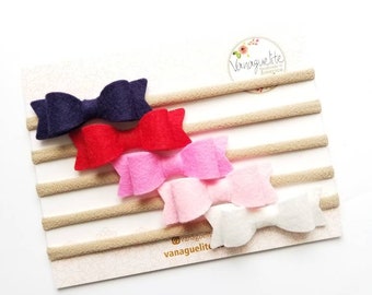 Navy and pink, baby bows, nylon headbands, hair accessories, gift set, baby girl, vanaguelite, baby hair, felt bows, mini bow.