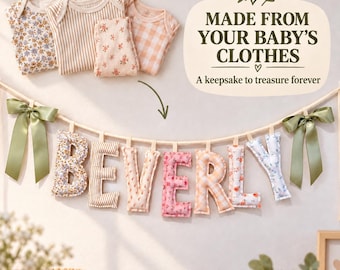 Baby Clothes Keepsake Name Banner, Custom Memory Nursery Decor