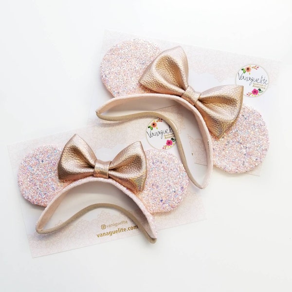 Baby Mouse Ears, rose gold ears, mouse Ears, Soft Base, baby headbands, rose gold, blush, sparkly faux leather