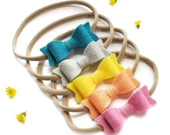 Baby Mini Bows Nylon Headbands Macaroon Color Pallette Collection Set of 5 (Free Shipping)