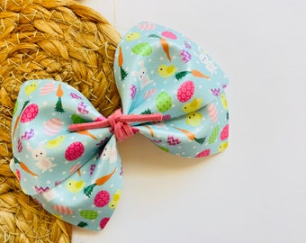 Easter Hair Bow, Nylon headband or Hair clips, Adorable Easter print Leather Bows, vegan faux leather