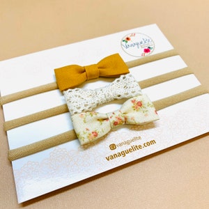 Newborn bows, Neutral colors tiny bows, Itty Bitty Bows, baby girl headbands, mustard, ivory lace, vintage floral