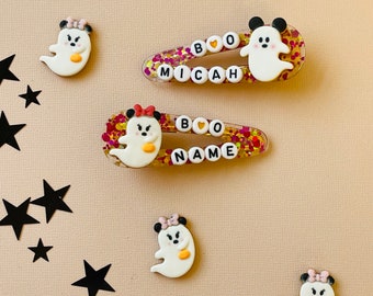 Customized Halloween Hair Clips, Acrilyc Minnie Ghost and Confetty Personalized Clips, Toddler Girl Hair clips, Barrettes, Hair Accessories